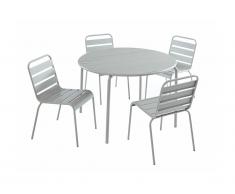 Sala da pranzo da giardino MIRMANDE in metallo - un tavolo D.110 cm e 4 sedie impilabili - Grigio