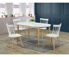 Set tavolo + 4 sedie ELVINE - Legno di Hevea e MDF - Bianco e naturale