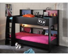 Letto a castello nero TYMEO - 2 x 90 x 200 cm - Ripiani - Fondo reversibile