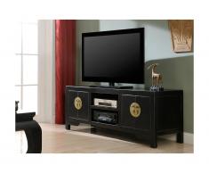 Mobile TV FOSHAN - 4 porte e 2 nicchie - Legno d'olmo - Nero