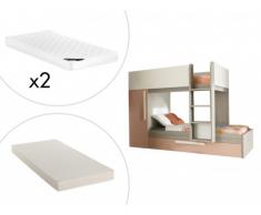 Letto a castello cassetto a scomparsa Armadio integrato 3x90x190 cm Abete Rosa e Bianco + Materasso - ANTONIO