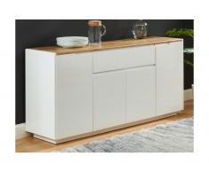 Credenza 4 ante e 1 cassetto MDF laccato Bianco, Bianco e Rovere - AMANI