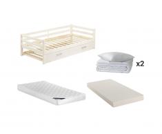 Set CAMERETTA - Letto singolo con letto estraibile AEDAN 2 x 90 x 190 cm + 2 materassi, 2 trapunte e 2 guanciali inclusi