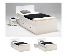 Letto singolo con comodino e cassetto 90 x 190 cm Laccato bianco - PACOME