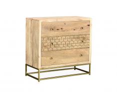Comò 3 cassetti in Legno di mango e metallo dorato stile vintage - ALIX