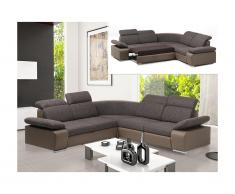 Divano letto angolare simmetrico in tessuto e similpelle RABELAIS - Bicolore Marrone e taupe