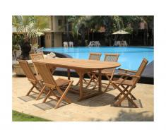 Sala da pranzo da giardino BYBLOS - Teak: 1 tavolo allungabile L180/240cm + 2 poltrone + 4 sedie