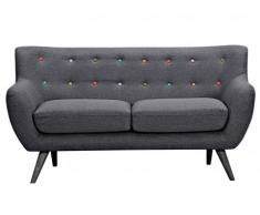 Divano a 2 posti in tessuto SERTI - Grigio antracite con bottoni decorativi multicolore
