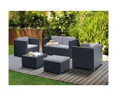Salotto da giardino in resina stampata Antracite: 2 poltrone, divano 2 posti, pouf e tavolino - SOPHIE II