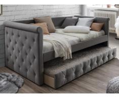 Letto singolo con letto estraibile capitonné 2 x 90 x 190 cm in tessuto grigio - LOUISE