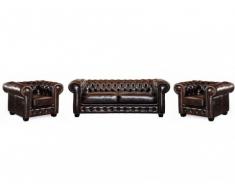 Divano chesterfield 3+1+1 posti BRENTON 100% pelle di bufalo - Marrone riflessi castani
