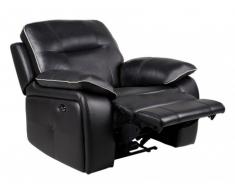 Poltrona relax elettrica in pelle CATANE - Nero e profilo grigio chiaro
