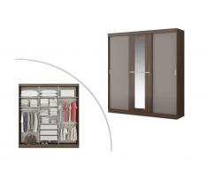 Armadio DIDDA - 3 porte scorrevoli - L 205 cm - Marrone e taupe