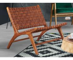 Poltrona in teak massello e pelle effetto invecchiato - TAIKA