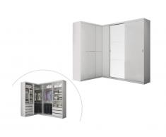 Guardaroba angolare OLOF con specchio - 6 ante - Bianco