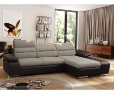 Divano letto angolare in tessuto e similpelle MIRABEAU - Bicolore beige/marrone - Angolo a destra