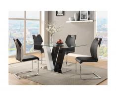 Tavolo da pranzo WINCH - 6 coperti - MDF e Vetro temperato - Nero e bianco