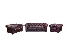 Divano chesterfield 3+2+1 posti BRENTON 100% pelle di bufalo - Cherry
