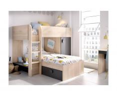 Letto a castello reversibile Vani portaoggetti integrati 2x90x190 cm Rovere e Antracite + materasso - RICARDO