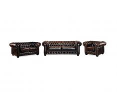 Divano chesterfield 3+2+1 posti BRENTON 100% pelle di bufalo - Marrone riflessi castani
