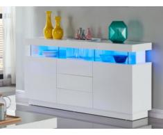 Credenza FABIO - MDF laccato bianco LED -3 cassetti 2 porte