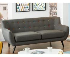 Divano a 3 posti in tessuto SERTI - Grigio antracite con bottoni decorativi multicolore