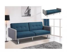 Divano letto 3 posti in Tessuto Blu e profili grigio - CALDER