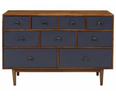 Comò 9 cassetti TYLIN - Legno acacia e grigio
