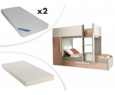 Letto a castello con cassettone letto estraibile e armadio integrato 3x90x190 cm in Abete rosa e bianco - ANTONIO + 3 materassi compresi