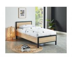 Letto industriale 90 x 190 cm in MDF e Metallo Rovere e Nero - RUFUS