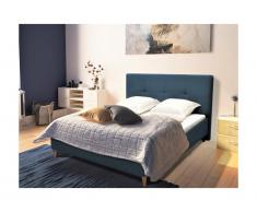 Letto con testiera letto imbottita 160 x 200 cm in Tessuto Blu - LUCAS