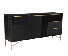 Credenza con 2 ante e 3 cassetti in Legno di Acacia e Metallo Nero e Dorato - CHANDRA