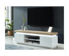 Mobile TV con LED 2 ante in MDF laccato Bianco e quercia - HALO