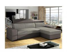 Divano letto angolare e reversibile in tessuto e similpelle Beige e tortora - VALMY