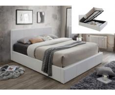 Letto con contenitore TREMPLIN II - Similpelle bianco - 140x190 cm