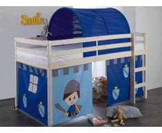 Letto mezza altezza 90 x 190 cm Abete massello Tende Cavaliere e Tunnel Blu - LILIO