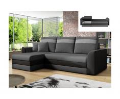 Divano-letto angolare reversibile GIANY in tessuto - Antracite e fasce grigie chiare