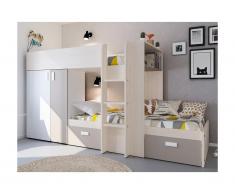 Letto a castello con armadio integrato 2x90x190 cm Bianco e tortora - JULIEN