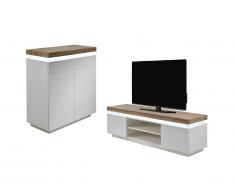 Set Soggiorno luminoso 4: Credenza alta + Mobile TV Bianco / Rovere HALO II