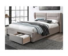Letto matrimoniale testata con alette laterali - Con cassetti - 160 x 200 cm - Tessuto Beige - ALESSANDRO