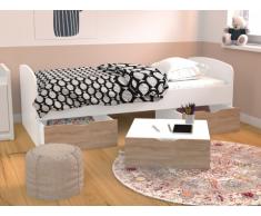 Letto con 2 cassetti e 1 vano portaoggetti 90 x 190 cm Bianco e Rovere - LOUANE