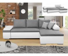 Divano letto angolare reversibile GABOR in tessuto e similpelle - Grigio e bianco