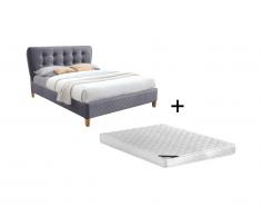 Set CAMERA: Letto ELIDE Testiera letto imbottita 140 x 190 cm Tessuto Grigio + Materasso