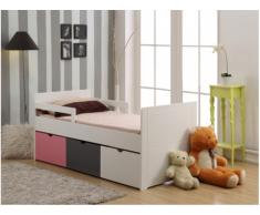 Letto singolo con 3 cassetti 90 x 190 cm in MDF bianco, grigio, rosa - PILOU