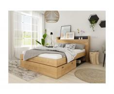 Letto con vani portaoggetti 140 x 190 cm con LED Rovere e Nero - RAPHAEL