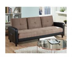 Divano letto 3 posti in microfibra e similpelle DAILLY - Bicolore beige e nero