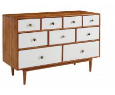 Comò 9 cassetti TYLIN - Legno acacia e bianco