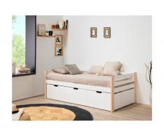 Letto con vani portaoggetti 3 cassetti 90 x 190 cm MDF e Abete Bianco - MALEN