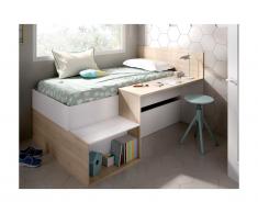 Letto con vani portaoggetti e scrivania 90 x 190 cm Bianco e Rovere - LISON