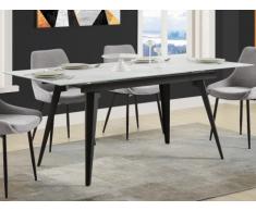 Tavolo da pranzo allungabile da 4 a 6 coperti Vetro temperato, ceramica e metallo Aspetto marmo - CELIA
